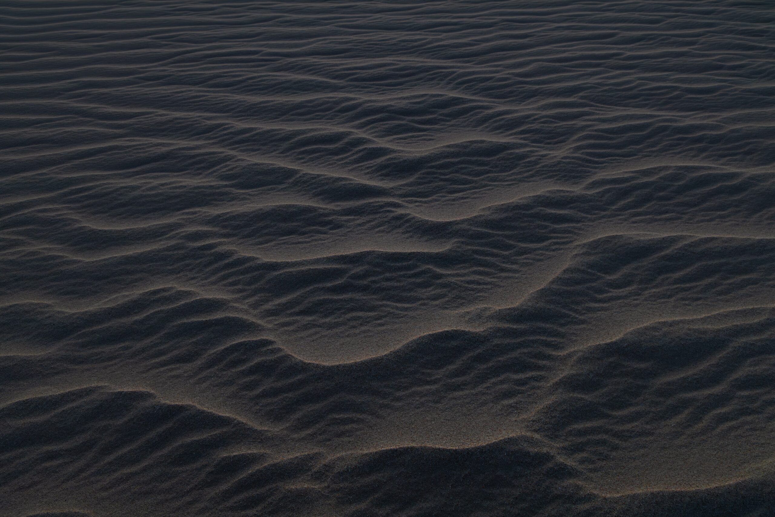 Low-key photograph of sand dunes.